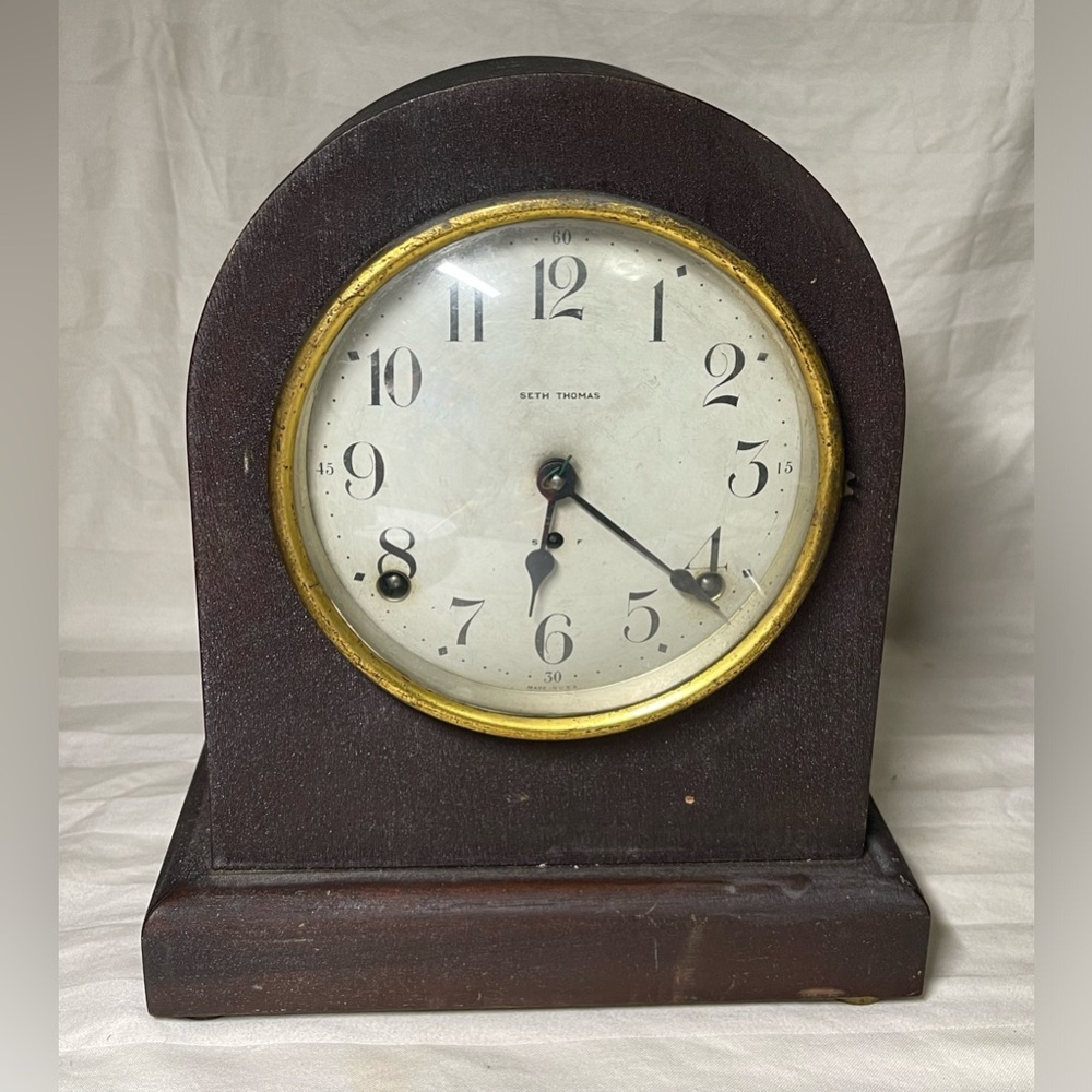 Antique Seth Thomas Mantel Dome Clock circa 1910 Original With Key & Pendulum